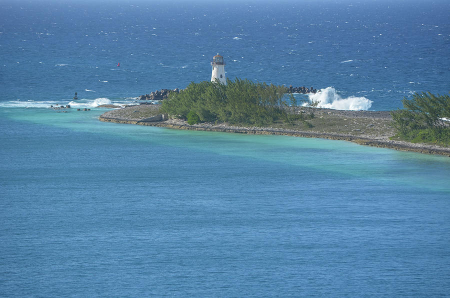 Atlantic Wave Crashes near Hog Island Lighthouse Nassau Bahamas Photograph by Shawn OBrien