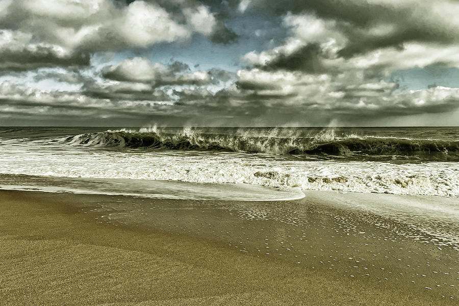 Atlantic Waves at Fenwick Island in Goldtone Photograph by Bill Swartwout