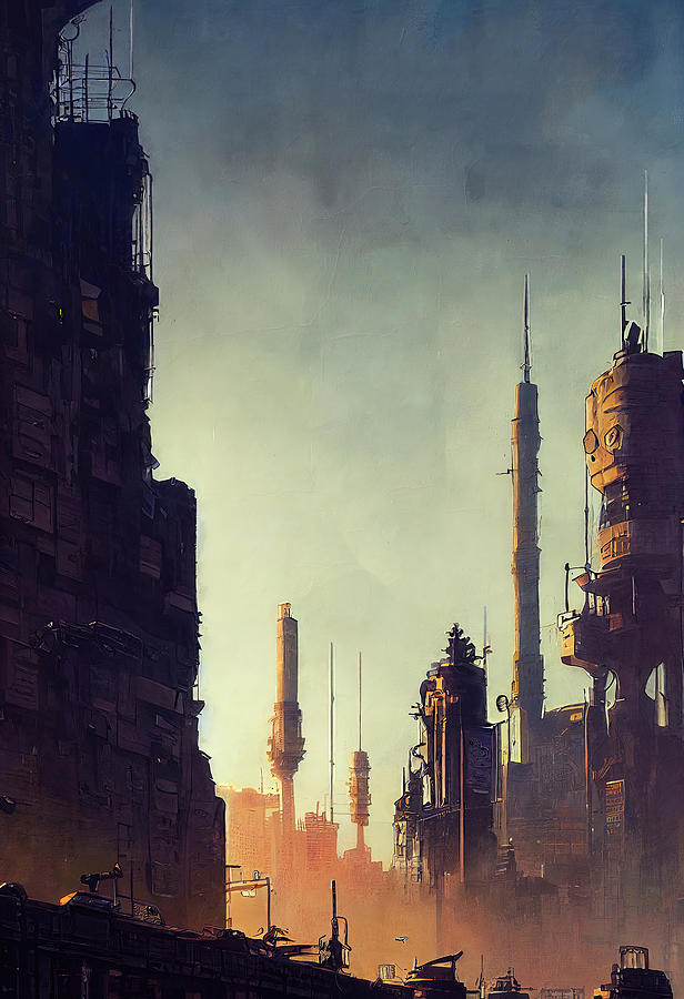 Atom Punk Cityscape, 03 Painting by AM FineArtPrints