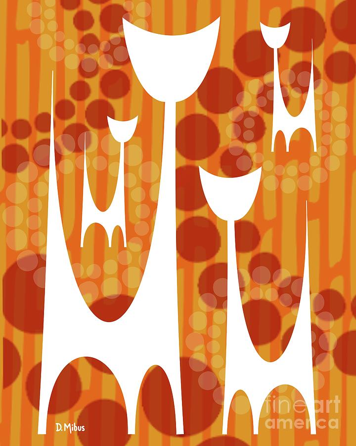 Atomic Cat with Mod Circles Orange Digital Art by Donna Mibus