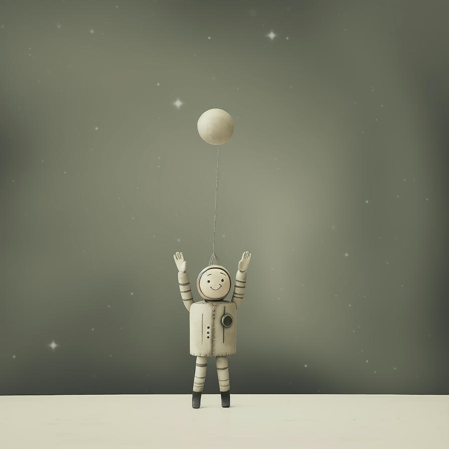 Atomic Toy Rocket Boy and Moon Digital Art by Yo Pedro