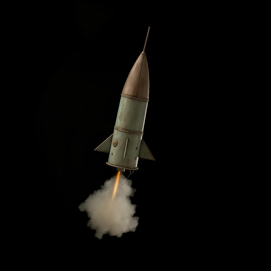 Atomic Toy Rocket Mid Flight Digital Art by Yo Pedro