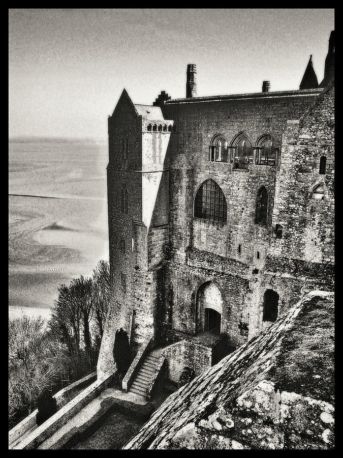 Atop Mont Saint Michel in Grayscale Photograph by Susan Maxwell Schmidt