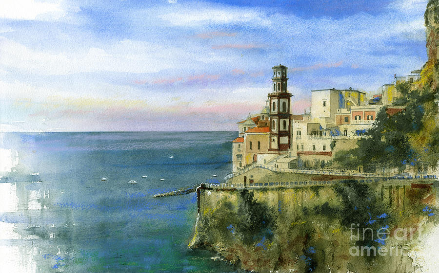 Atrani Sunset Painting by Andrew King