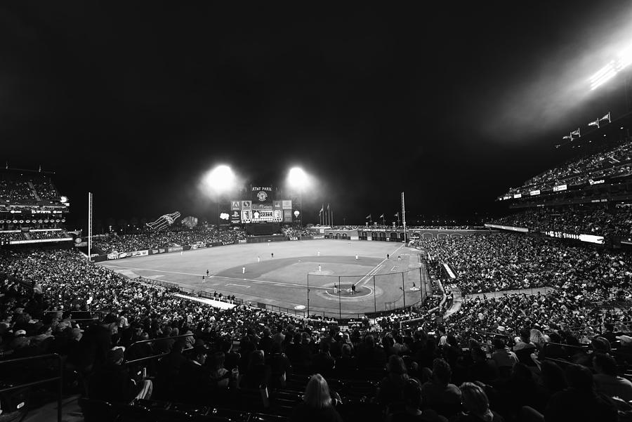 San Francisco Giants Photograph - ATT Park B-W Night Game by Paul Plaine