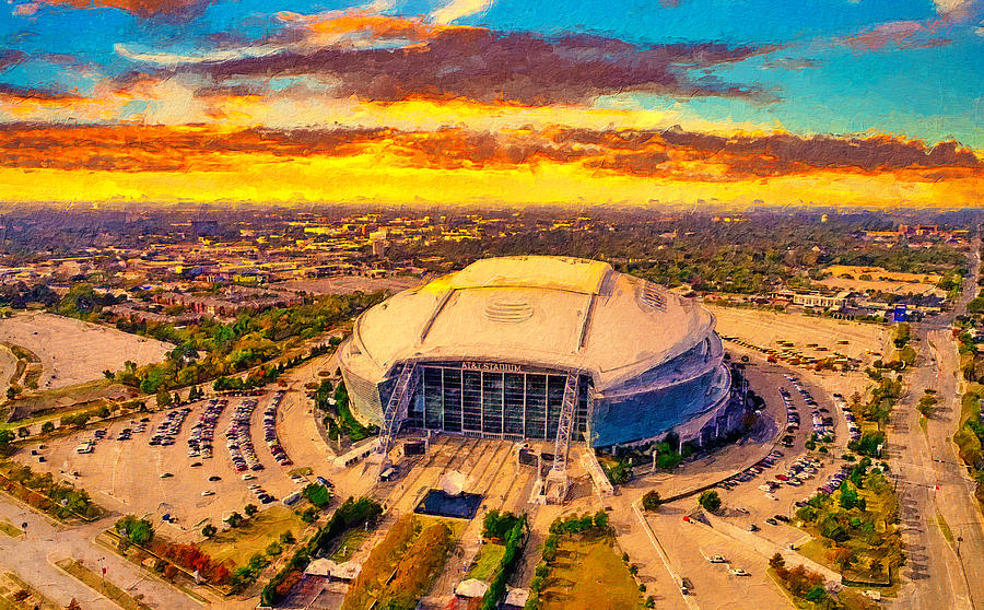 ATT Stadium in Arlington, Texas, at sunset - digital painting Digital Art by Nicko Prints