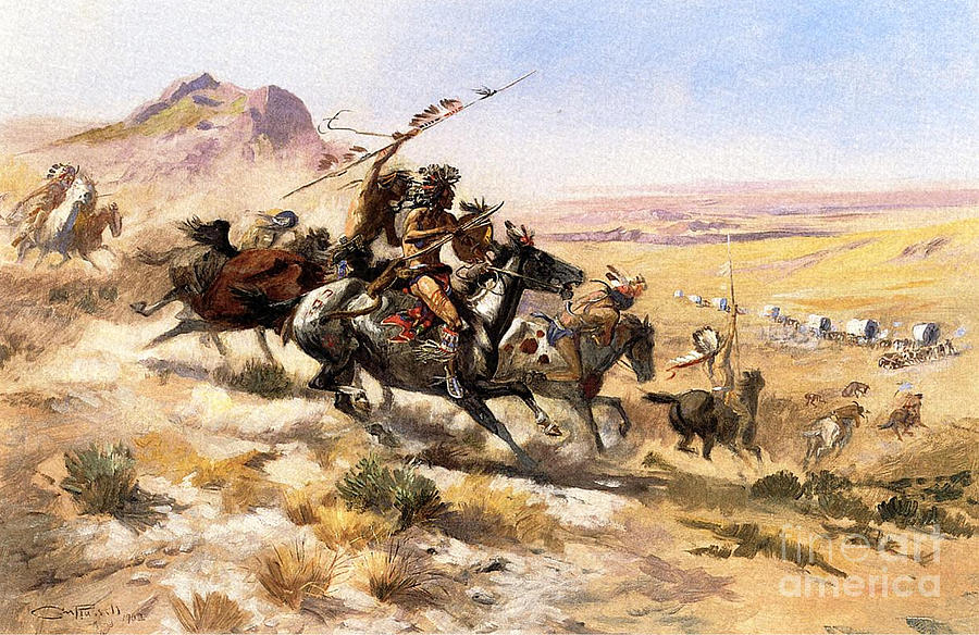 Attack On A Wagon Train Painting By Charles M Russell - Fine Art America