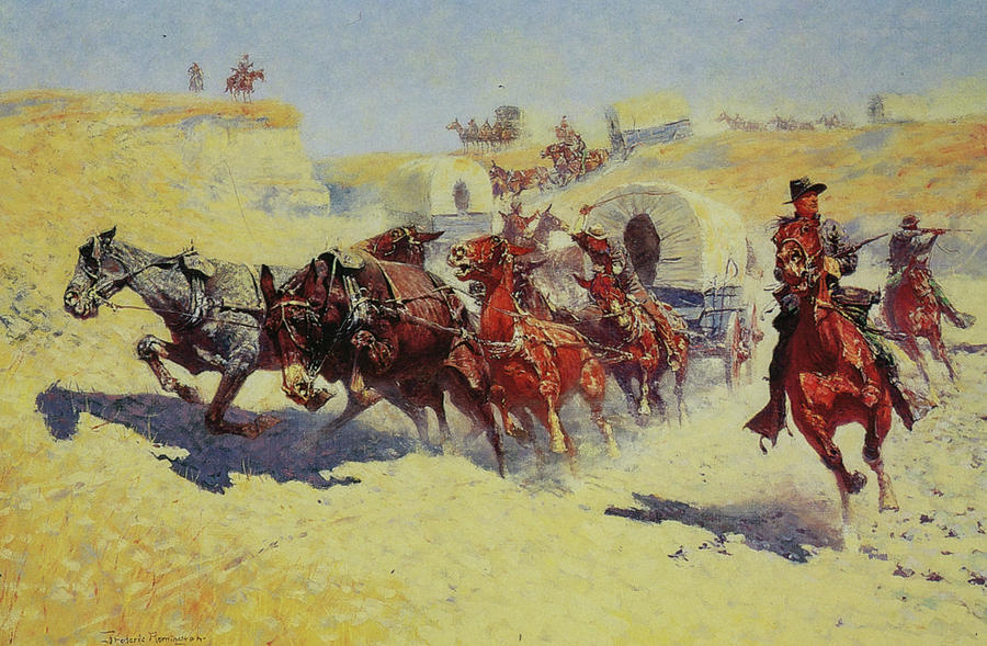 Frederic Remington Painting - Attack on the Supply Wagons by Frederic Remington