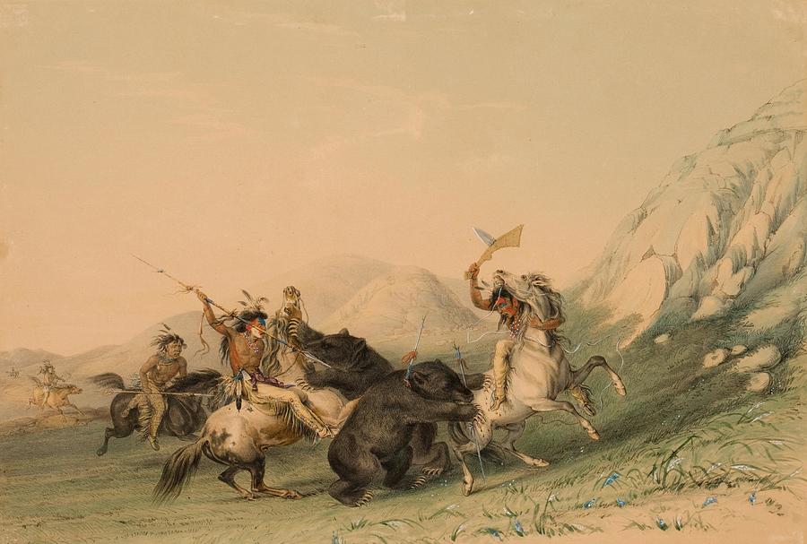 Attacking the Grizzly Bear Drawing by George Catlin American - Fine Art ...