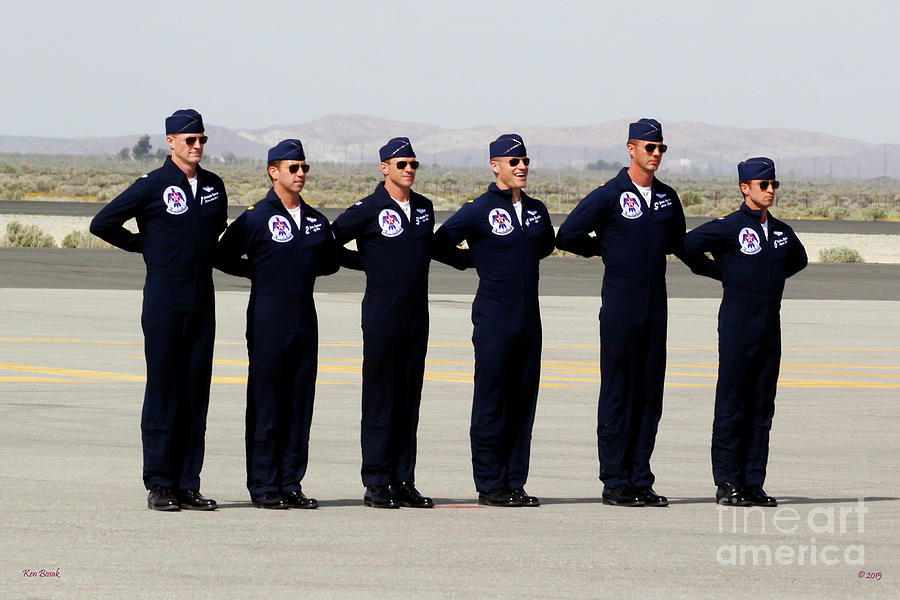 Falcon Photograph - All Six Thunderbird Pilots Gather at the End of the Show by Ken Bosak