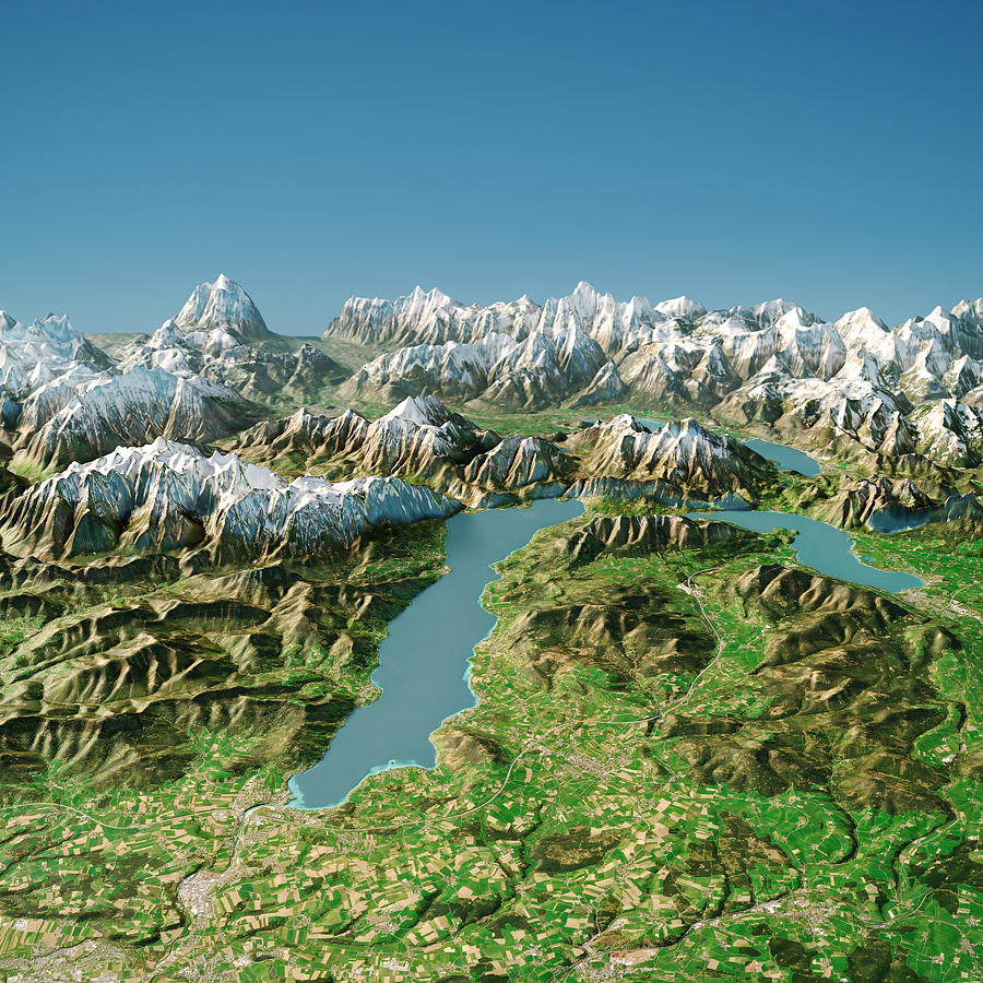Attersee Austria 3D Render Topographic Map Summer View from North Photograph by FrankRamspott