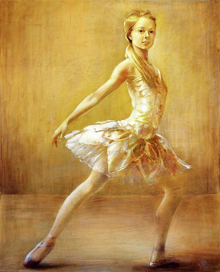 Attitude Ballerina painting on leatheder Painting by Vali Irina Ciobanu