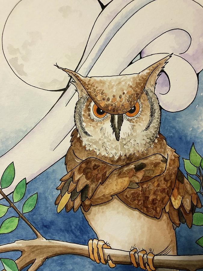 Attitude Owl Painting by Marcy Petricig Braasch