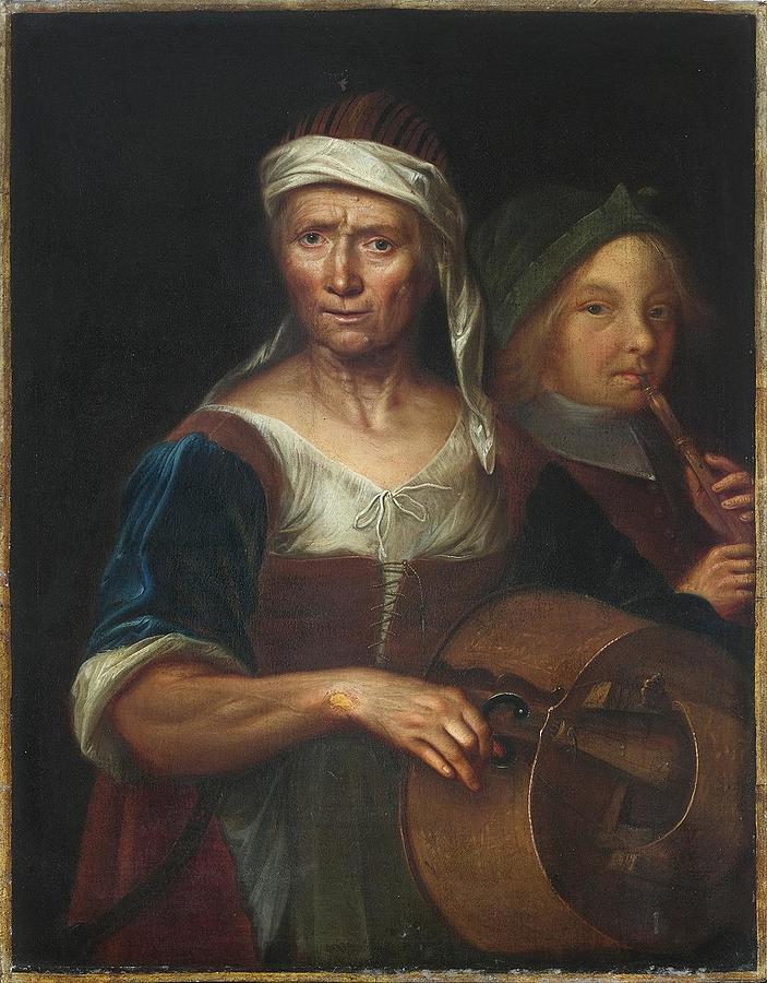 Attributed To Balthazar Denner Hamburg 1685 1749 Rostock An Elderly Lady Playing The Hurdy Gurdy Wit Painting