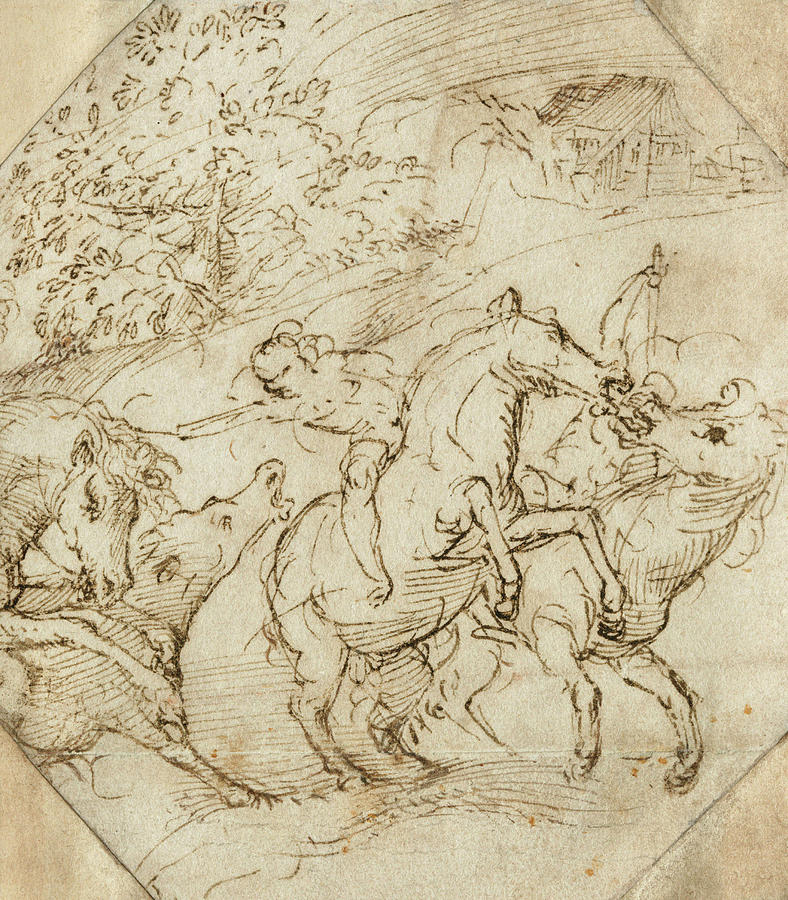 Attributed to Domenico Campagnola Padua 1500-1564 A cavalry encouter ...