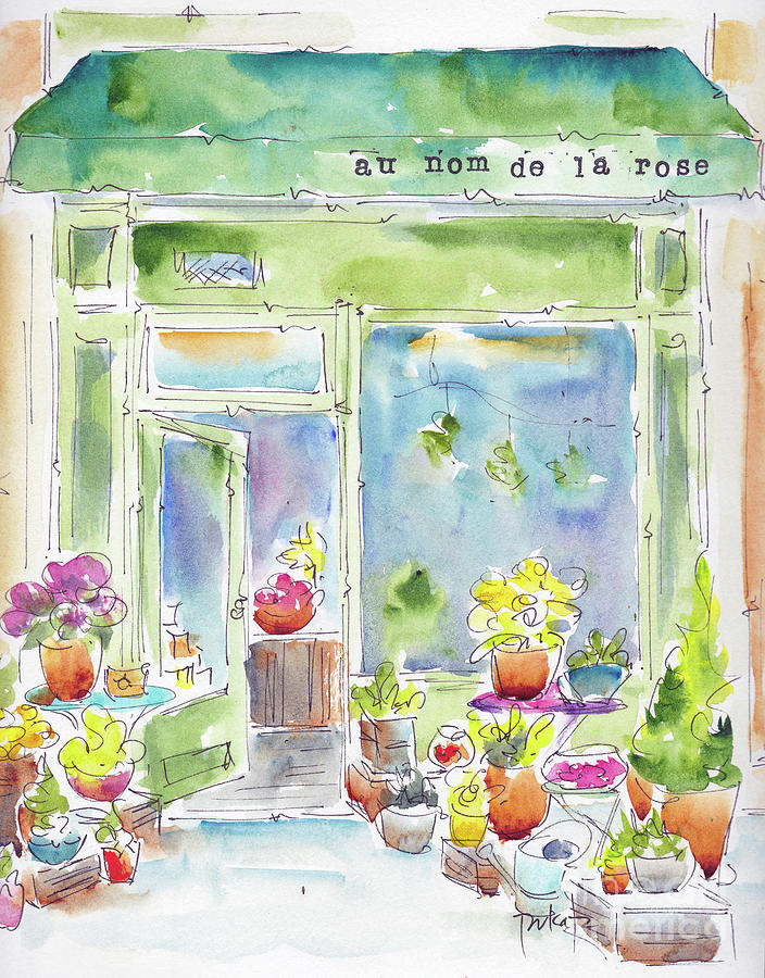 Au Nom De La Rose Flower Shop Paris Painting by Pat Katz