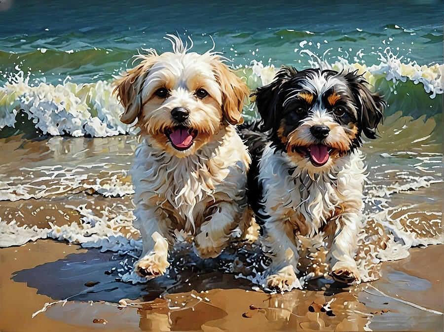 Auatralian Havanese Pups on the Beach Ai Art by AI Digital Auatralian Havanese Pups on the Beach Ai Art by AI Digital