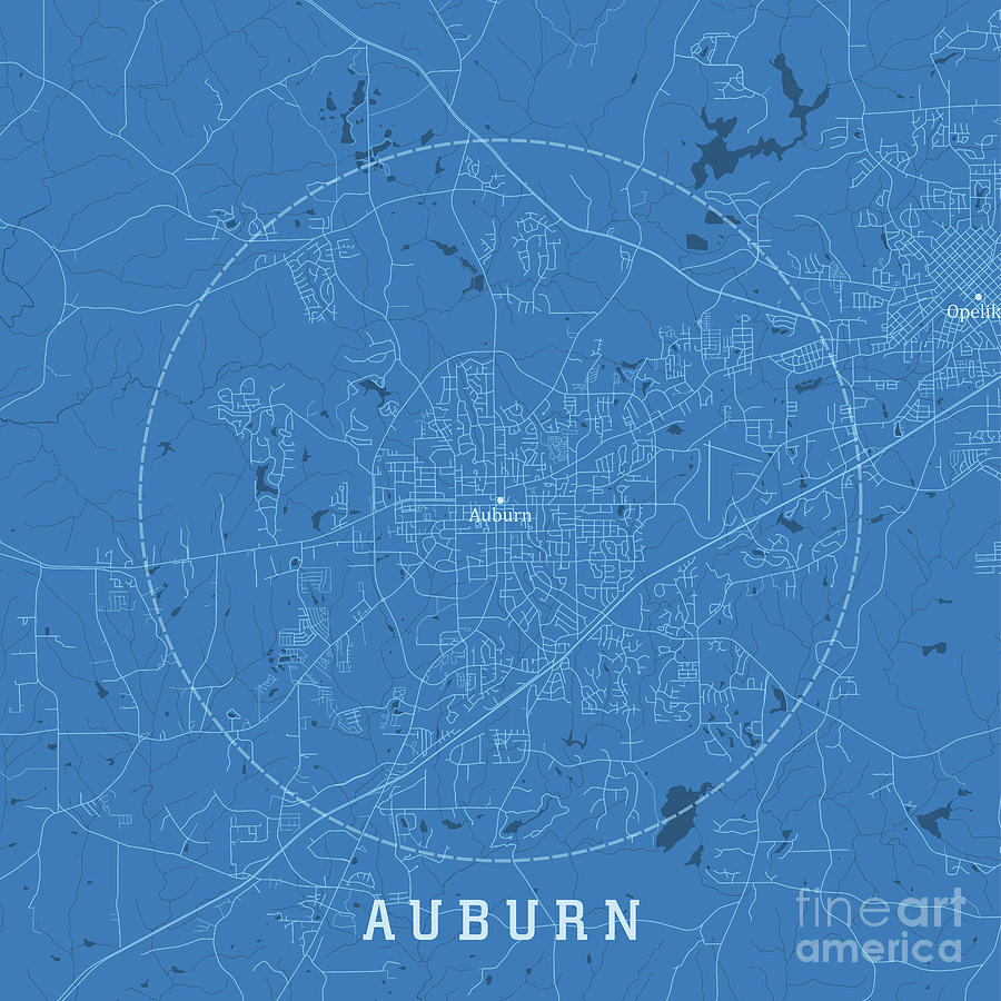 Auburn AL City Vector Road Map Blue Text Digital Art by Frank Ramspott ...