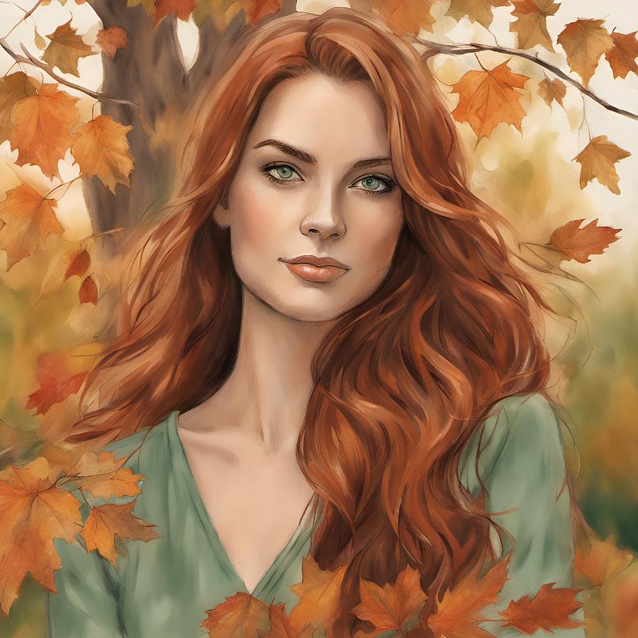 Auburn Haired Woman in Autumn Digital Art by Judi Suni Hall