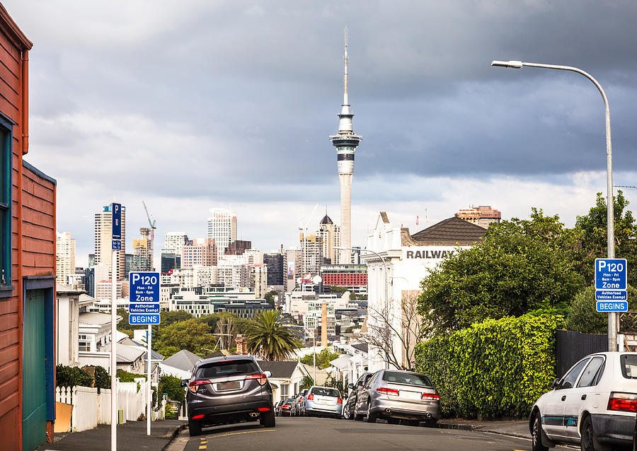Auckland business district skyline in New Zealand largest city Photograph by @ Didier Marti