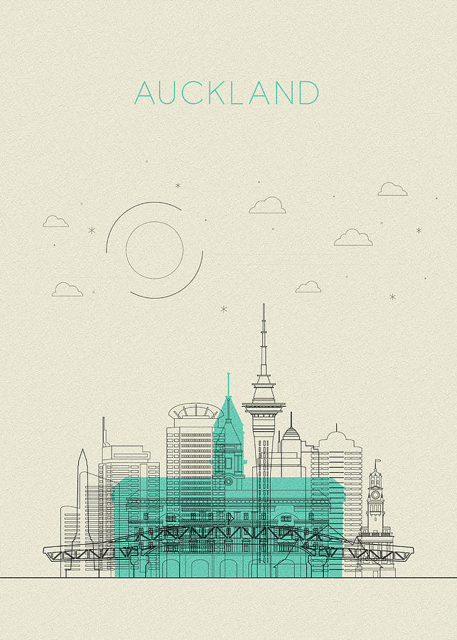 Auckland, New Zealand Abstract City Skyline Drawing by Inspirowl Design