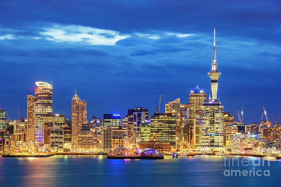 Auckland Skyline at night, New Zealand Photograph by Neale And Judith Clark