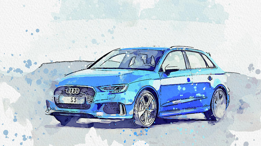 Audi RS3 Sportback - Modern Cars Poster, watercolors ca 2020 by