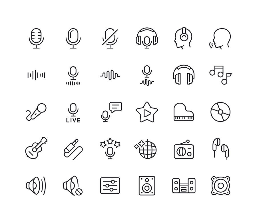 Audio Line Icons Editable Stroke Drawing by Bounward