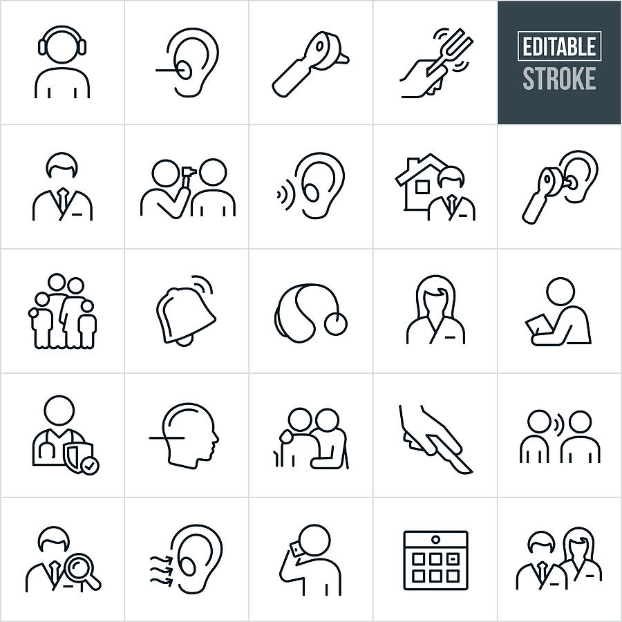Audiology Thin Line Icons - Editable Stroke Drawing by Appleuzr
