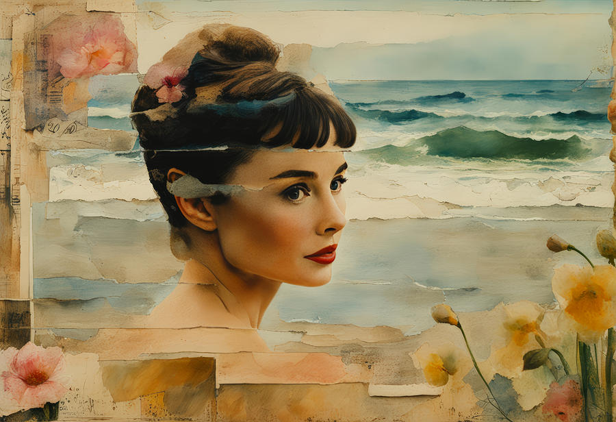 Audrey Hepburn Painting - Audrey at the Beach by My Head Cinema
