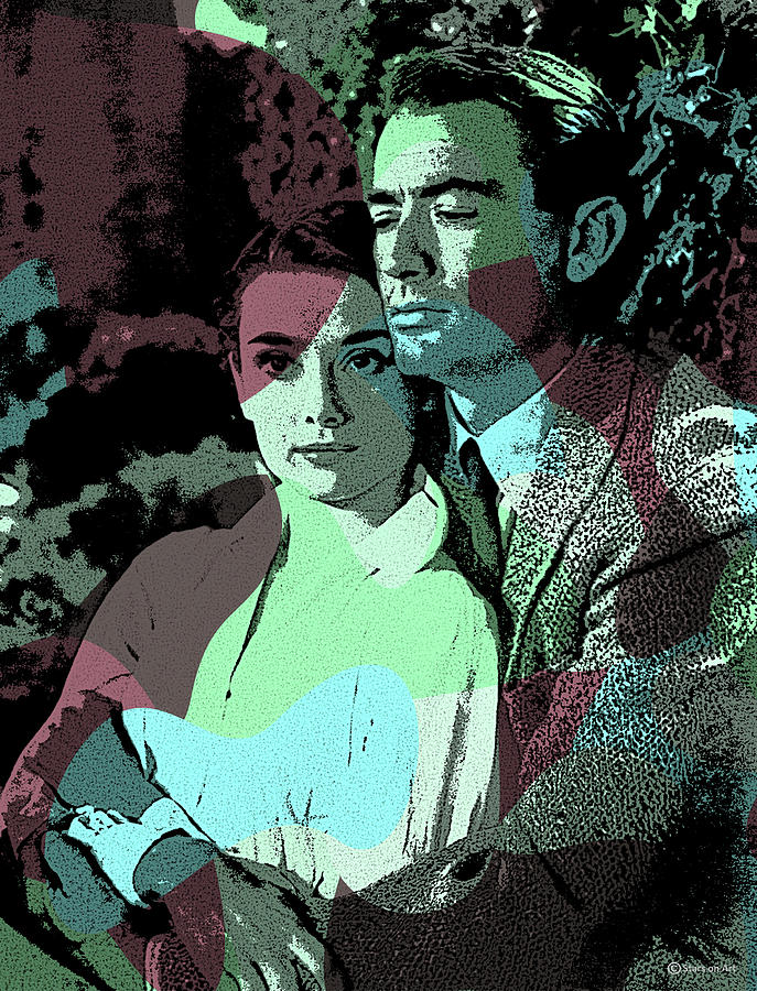 Audrey Hepburn Mixed Media - Audrey Hepburn and Gregory Peck modernized portrait by Movie World Posters