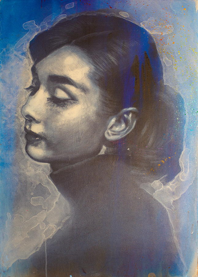 Audrey Hepburn at Vogue in Blue Painting by Michael Andrew Law Cheuk Yui
