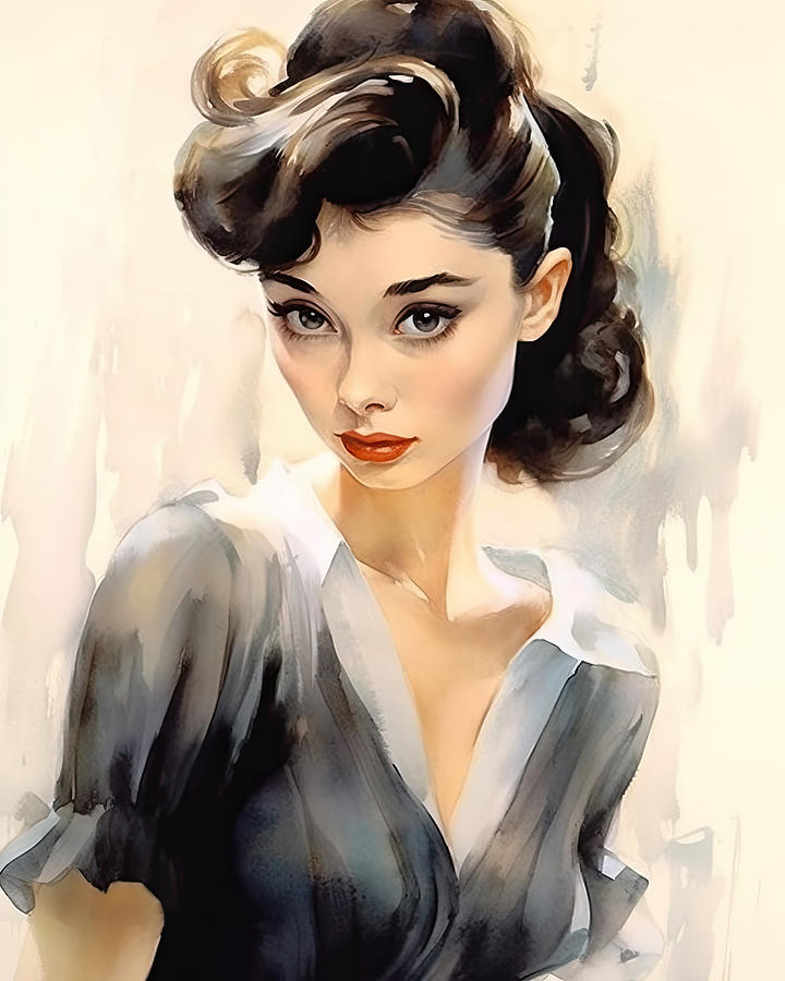 Audrey Hepburn Beautiful N3007 Colorful Vibrant Watercolor Painting ...