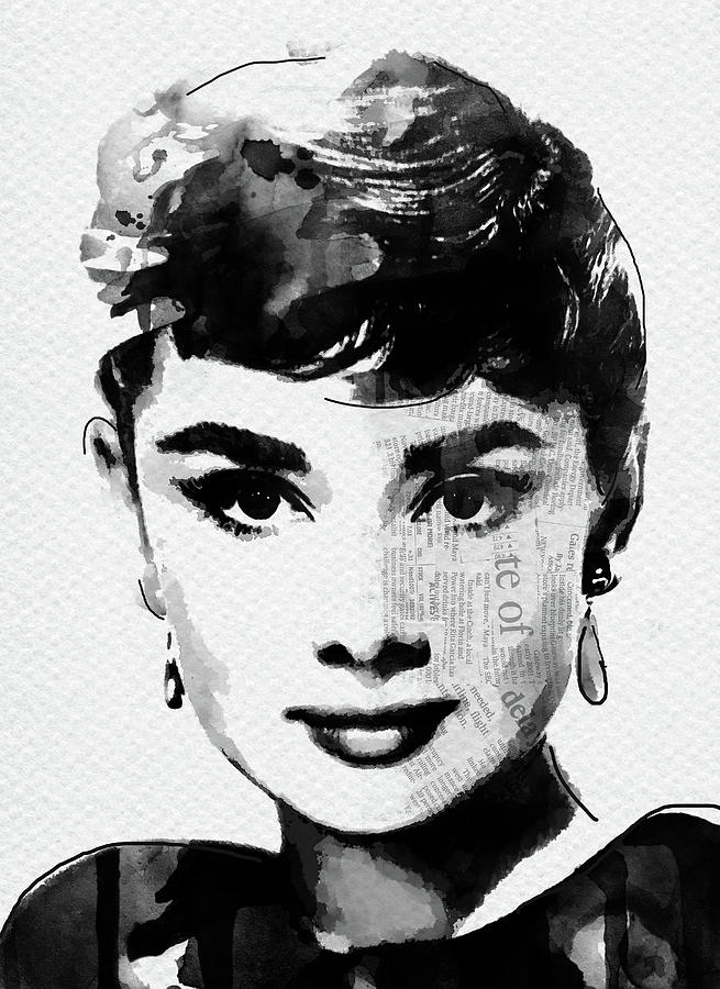 Audrey Hepburn Black Watercolor Portrait Digital Art By Mihaela Pater