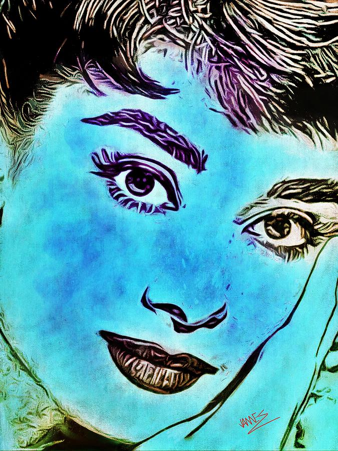 Audrey Hepburn Blue Vision Painting by James Shepherd