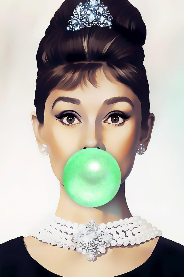 Audrey Hepburn Green Bubble Mixed Media by Marvin Blaine