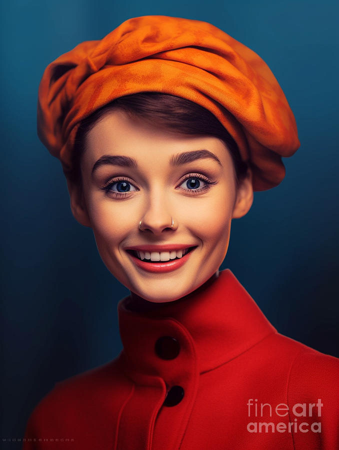 Audrey  Hepburn  Happy  And  Smiling  Surreal  Cinema   By Asar Studios Painting