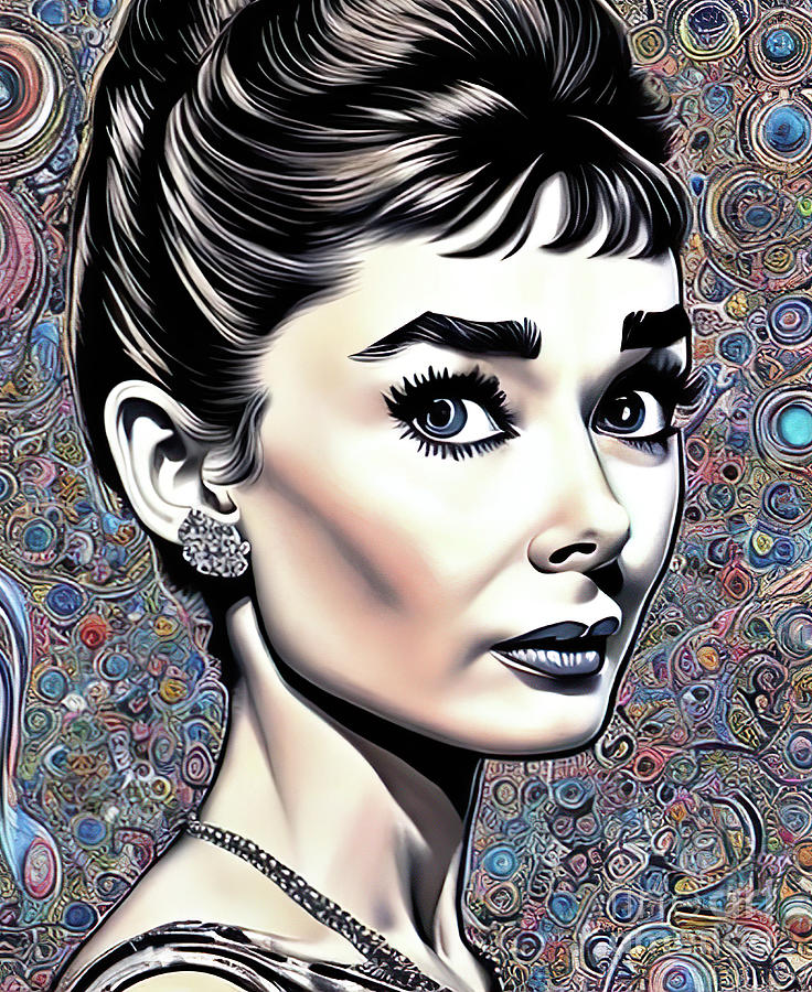 Audrey Hepburn modern portrait Digital Art by Movie World Posters