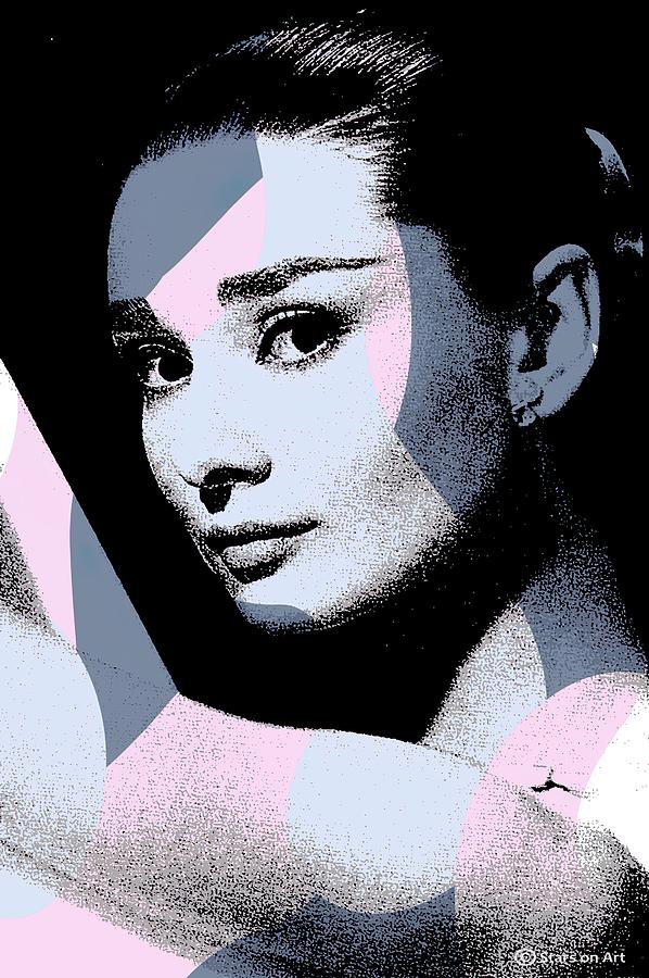 Audrey Hepburn modernized portrait Mixed Media by Movie World Posters