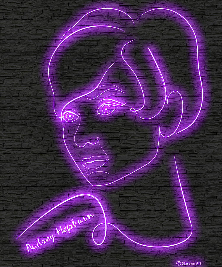 Audrey Hepburn neon portrait - 2 Digital Art by Movie World Posters