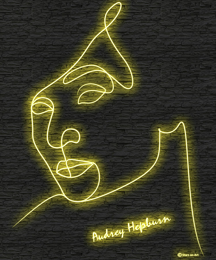 Audrey Hepburn neon portrait Digital Art by Movie World Posters