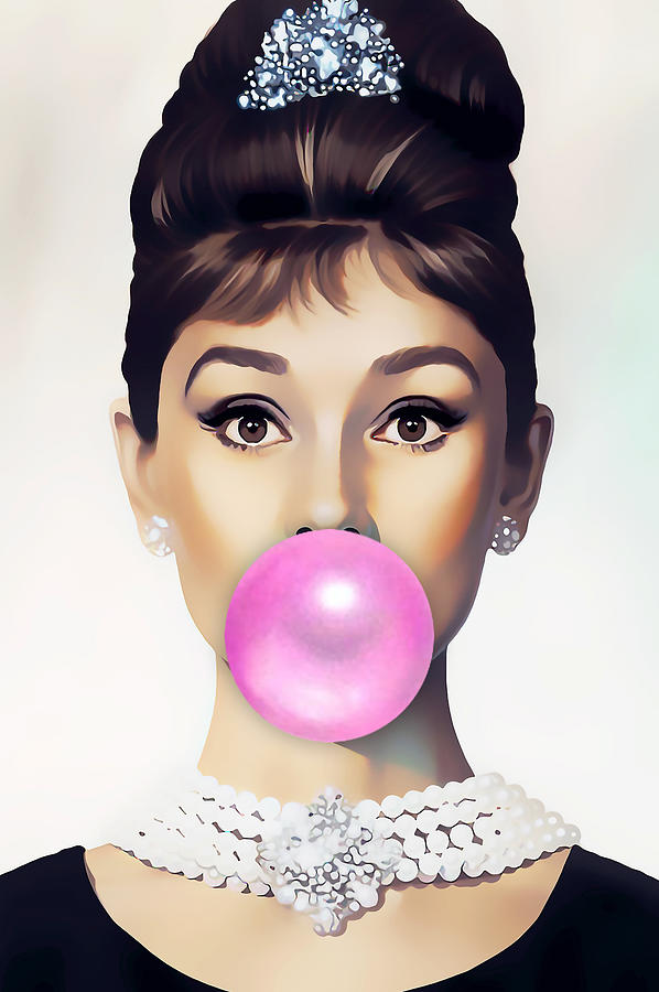 Audrey Hepburn Pink Bubble Gum Mixed Media by Marvin Blaine