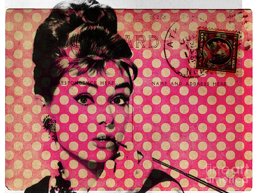 Audrey Hepburn Polka Dot Pop Art Postcard Digital Art by Edward Fielding