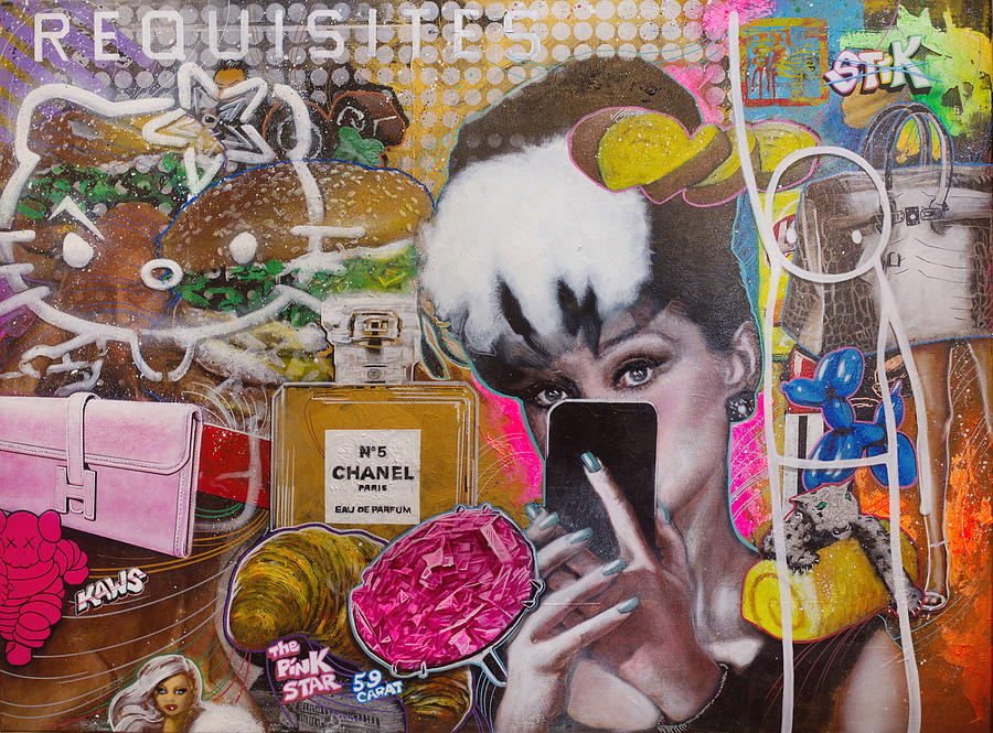 Audrey Hepburn selfie as Holly Golightly in Breakfast at Tiffanys Chanel No  5 Hello Kitty Hermes Painting by Michael Andrew Law Cheuk Yui - Fine Art  America