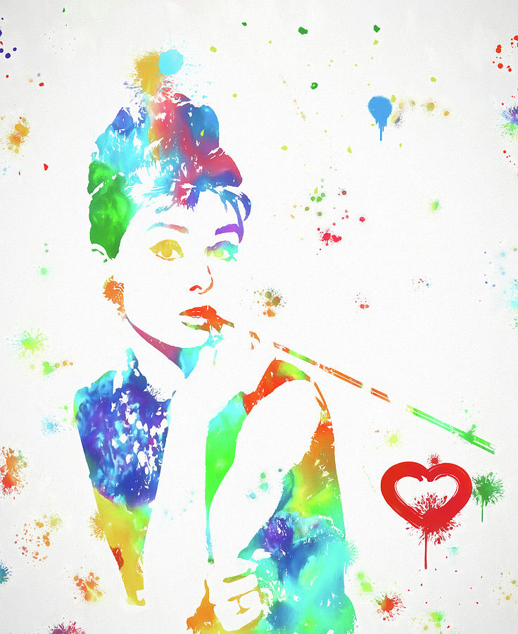 Audrey Hepburn Smoking Heart Color Splash Painting by Dan Sproul