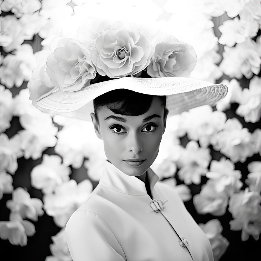 Audrey Hepburn Photograph - Audrey with a hat of flowers by My Head Cinema