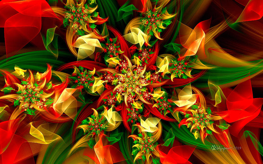 Abstract Digital Art - Auger Christmas Flower by Peggi Wolfe