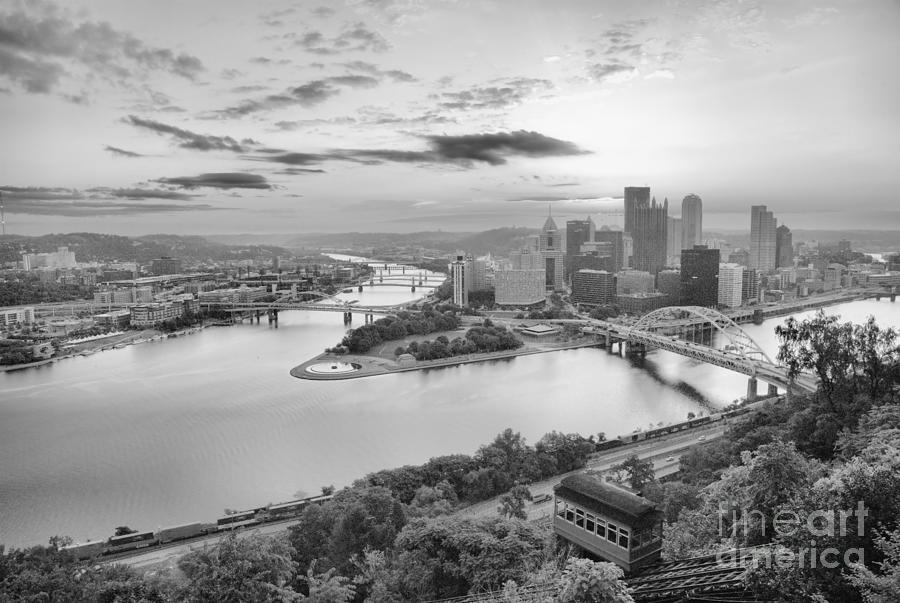 August Duquesne Incline Sunrise Black And White Photograph by Adam Jewell