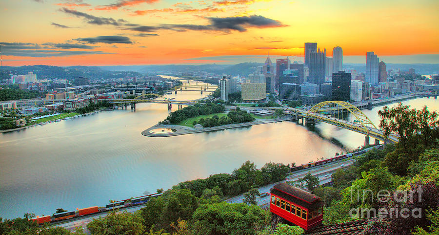 August Duquesne Incline Sunrise Panorama Photograph by Adam Jewell