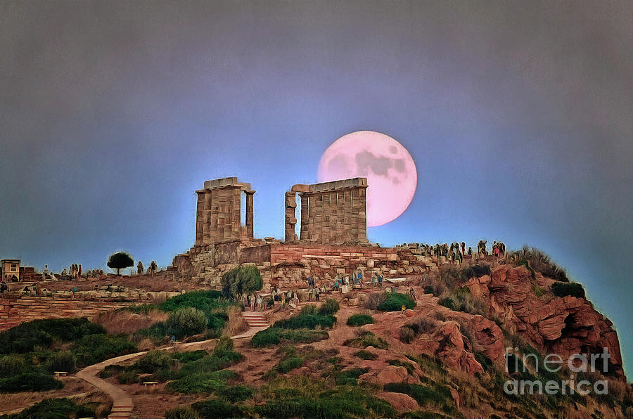 August full moon at the temple of Poseidon II Photograph by George Atsametakis